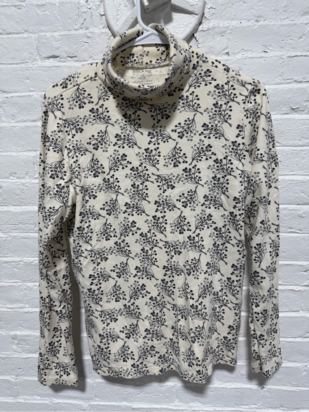 White Stag Cream Turtleneck with Black Botanical Print